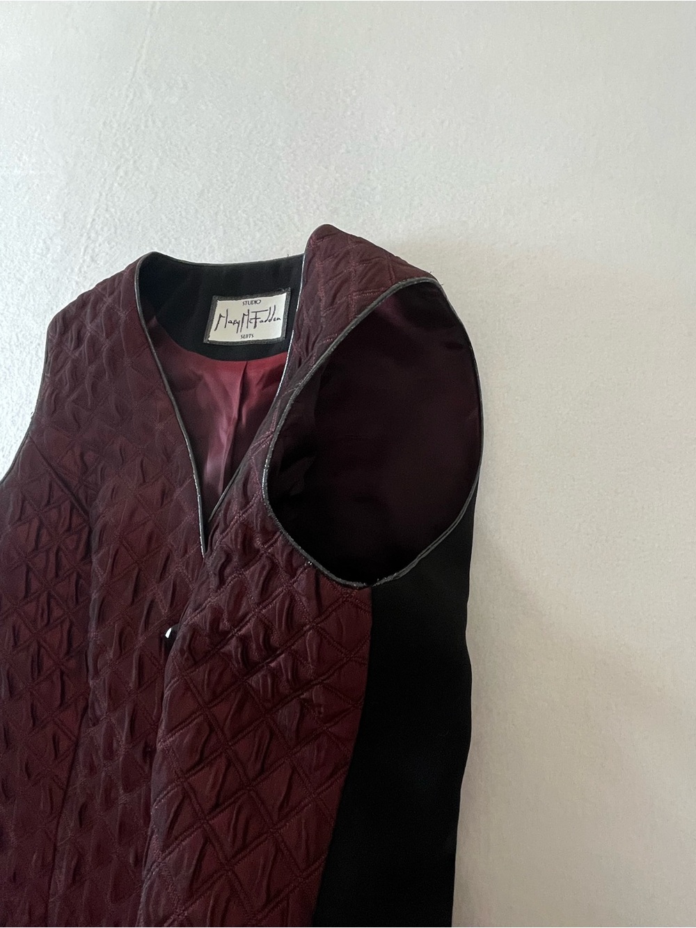 Vintage Mary McFadden Quilted Burgundy Vest Black Tie Formal Suit - Picture 10 of 15